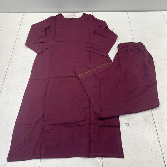 Chic Boutique Studio Kurta Pants Set Womens L Purple Floral Embroidered 2 Piece - Picture 13 of 13